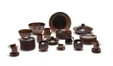 Stoneware Dinner Service by Esias Bosch, stoneware with iron glaze and incised decoration, sold Feb 2023