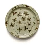 Large Stoneware Dish by Esias Bosch, stoneware with wood-ash glaze and iron decoration, sold Feb 2023