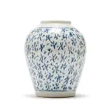Porcelain Vase by Esias Bosch, porcelain with white glaze and cobalt decoration, sold Feb 2023