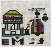 Woman Carrying Wood II by Esther Mahlangu, beaded panel, sold Mar 2023