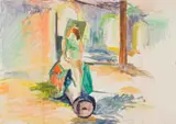Albert Adams, Girl on a Scooter, Salzburg, watercolour on paper