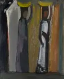 Two Figures, Recto; Three Figures, Verso by Pranas Domšaitis, oil on board, sold Mar 2023