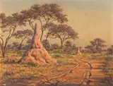 Erich Mayer, Landscape with an Anthill Beneath a Tree, oil on board