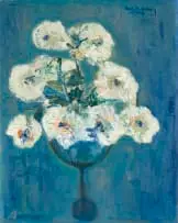 Hindy Rutenberg, White Flowers in a Wine Glass, oil on canvas