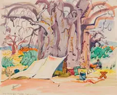 Walter Battiss, Camp, 9 miles from Messina, watercolour on paper