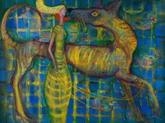 Marcella de Boom, Meeting in the Moonlight, acrylic on board