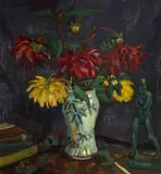 Moses Kottler, Vase with Dahlias, 1917, oil on wood panel
