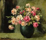 Otto Klar, Roses in a Vase, oil on board