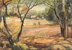 Eric Byrd, At Bedford Farm, ink and watercolour on paper