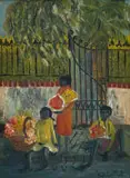 Faith Loy Plaut, Street Side Flower Sellers, oil on panel