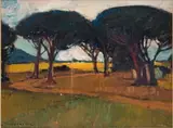 Piet van Heerden, Landscape with Trees, oil on board