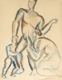 Family Group by Ossip Zadkine, crayon and watercolour on paper laid down on card, offered Mar 2023