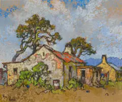 Conrad Theys, Labourer's Cottages, Western Cape, mixed media on card
