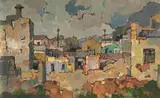Street Scene with Devils Peak by Gregoire Boonzaier, oil on canvas laid down on board, sold Mar 2023