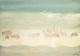 Gordon Vorster, Gemsbokke en Wildebeeste in a Landscape (Oryx Gazella and Wild Beasts in a Landscape), watercolour on paper