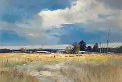 Christopher Tugwell, Cattle in a Farm Landscape, oil on paper laid down on board