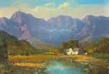 Cottage in a Landscape with Mountains Beyond by Gabriel de Jongh, oil on canvas, sold Mar 2023