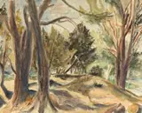 Trees, Cape Town by Maud Sumner, watercolour, charcoal and pencil on paper, sold Mar 2023