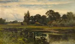 John Horace Hooper, A Village by a River, oil on canvas