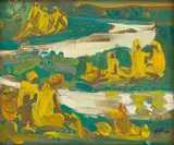 African Women in Yellow Robes by Walter Battiss, oil on canvas, offered Nov 2022