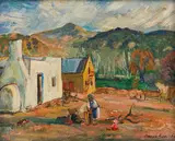 François Krige, Mother and Child, Village Scene, oil on canvas