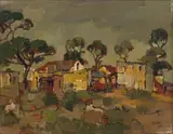Gregoire Boonzaier, Township, recto; Bay with Houses and Boats, verso
