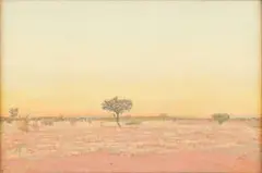 Adolph Jentsch, Sunset Landscape with Trees, oil on canvas