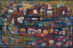 Abstract by Larry Scully, oil on board, offered Nov 2022