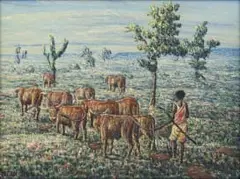 Helen Sebidi, The Herdboy to the Field (Near Skilpadfontein N.TVL), oil on board
