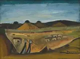Pranas Domšaitis, Two Figures Walking in Landscape