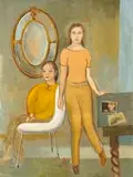 Simon Stone, Two Women in a Room, oil on board