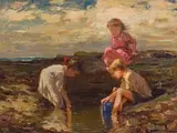 Playing by the Water by Adriaan Boshoff, oil on canvas, offered Nov 2022