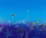 Norman Catherine, Blue Landscape, mixed media on paper laid down on board
