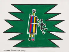 Esther Mahlangu, Ndebele Mother and Children, acrylic on canvas