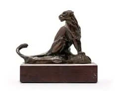 Dylan Lewis, Sitting Leopard Maquette III, bronze with dark brown patina on a wooden base