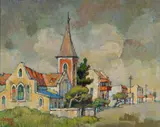 Church with Red Steeple, Old Cape Town by Gregoire Boonzaier, oil on canvas laid down on board, offered Oct 2022