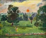 Maud Sumner, Landscape at Dusk, oil on canvas laid down on board