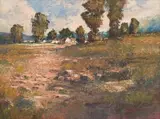 Anton Benzon, Landscape with Farm Buildings, oil on canvas laid down on board