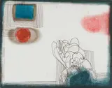 Douglas Portway, Abstract in Blue and Red, colour etching on paper