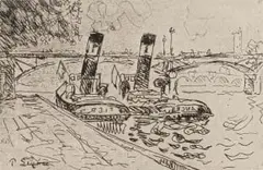 Paul Signac, Le Pont des Arts avec Remorqueurs (The Pont des Arts with Tugboats), aquatint and etching on paper