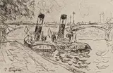 Paul Signac, Le Pont des Arts avec Remorqueurs (The Pont des Arts with Tugboats), aquatint and etching on paper