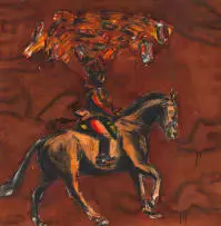 Senzo Shabangu, Horse and Rider, watercolour and charcoal on paper