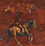 Senzo Shabangu, Horse and Rider, watercolour and charcoal on paper
