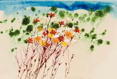 Cosmos Flowers by George Boys, oil on paper, sold Oct 2022