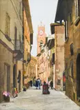 Denby Meyer, Under the Tower, watercolour on card
