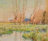 Robert Gwelo Goodman, Trees By The Brook, watercolour on artist's board