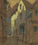 Sydney Carter, Street in Fowey, pastel on paper