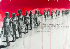 Nelson Makamo, Anti-Social Selfie, acrylic and charcoal on paper