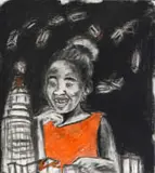 Senzo Shabangu, Girl in Orange Dress, charcoal and ink on paper