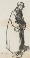 François Krige, Old Man (Krisjan) in Overcoat, charcoal on paper